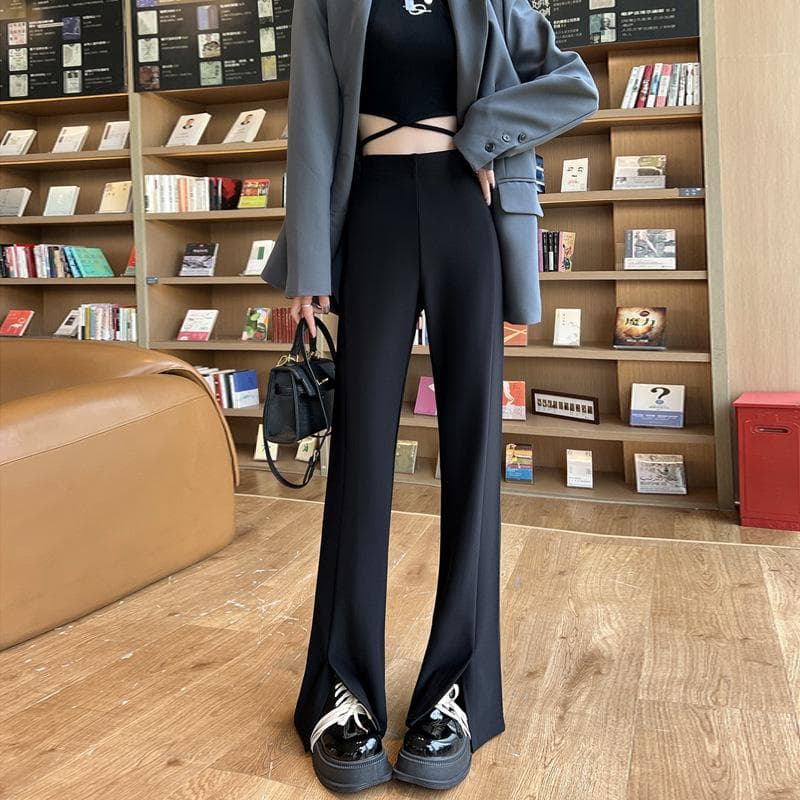 Black Horseshoe Pants for Women In Spring and Summer New High-waisted Slim and Slightly Flared Trousers Casual Slim Flared Trousers 2XL