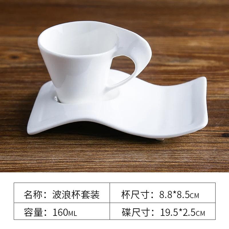 European Wave Shape Ceramics Coffee Cup Espresso Cups Afternoon Tea Cup with Saucer Creativity Home Office Breakfast Milk Cups 65-220ml