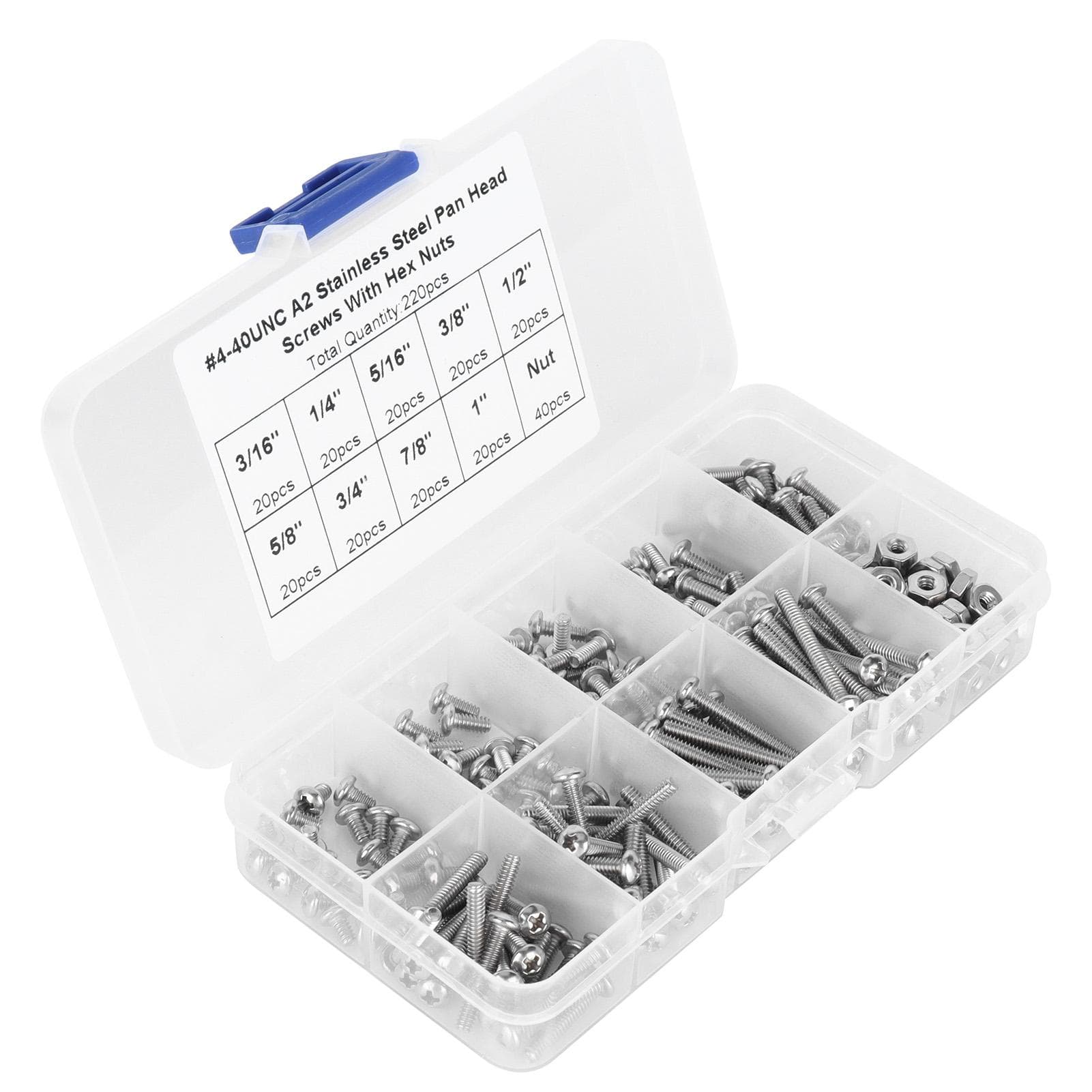 304 Stainless Steel Screws Cross Pan Head Screws with Hex Nuts Washers Screw Kit250pcs #632UNC