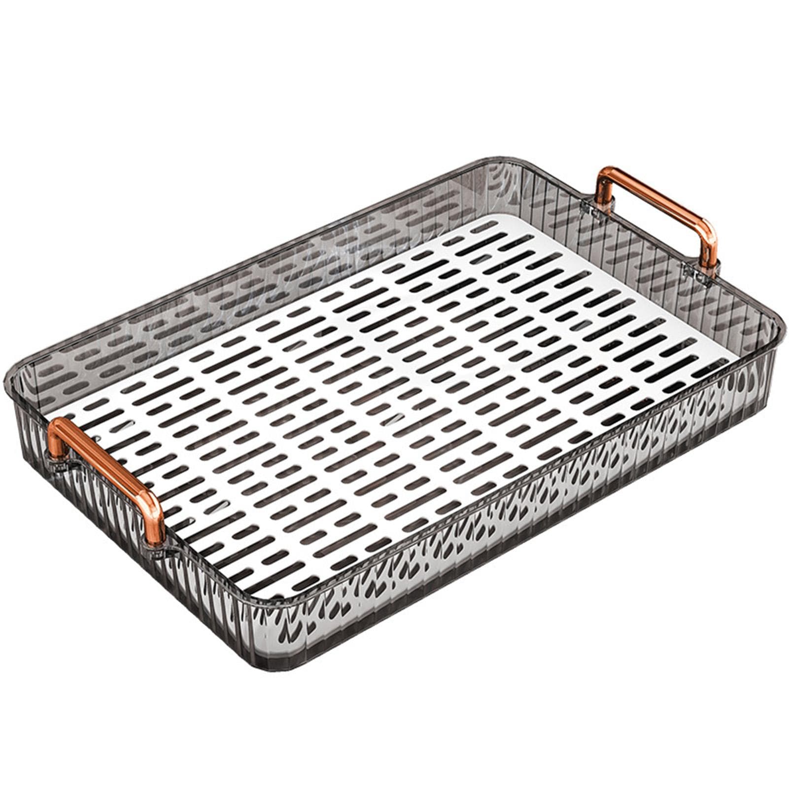 Water Drainage Tea Tray Double Layer Large Capacity Rectangular Cup Drain Board with Handle for grey