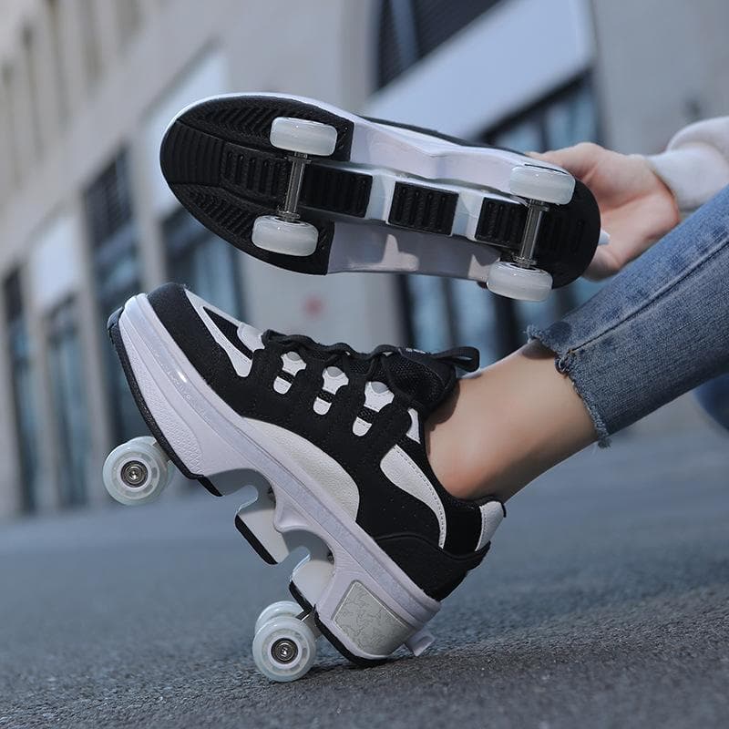Children Teenagers Boys and Girls Shapeshifting Shoes Four Wheels Dual-purpose Roller Skates Double Row Runaway Shoes Roller Skates 37