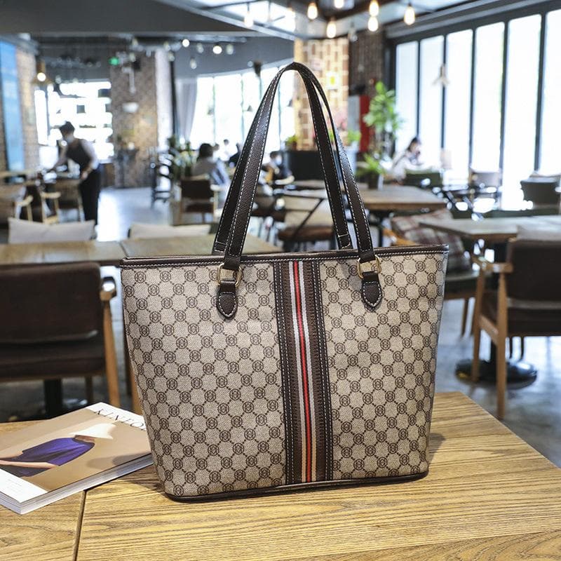 Fashionable Printed Tote Bag for Women, Summer Versatile, Large-capacity Single-shoulder Bag, Handbag, Commuter Bag brown