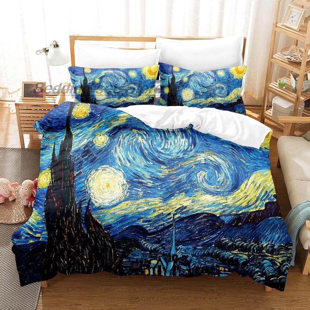 Van Gogh Bedding Set Single Twin Full Queen King Size Bed Set Aldult Kid Bedroom Duvetcover Sets 3D retro classic bed sheet set EU single(135x200cm)