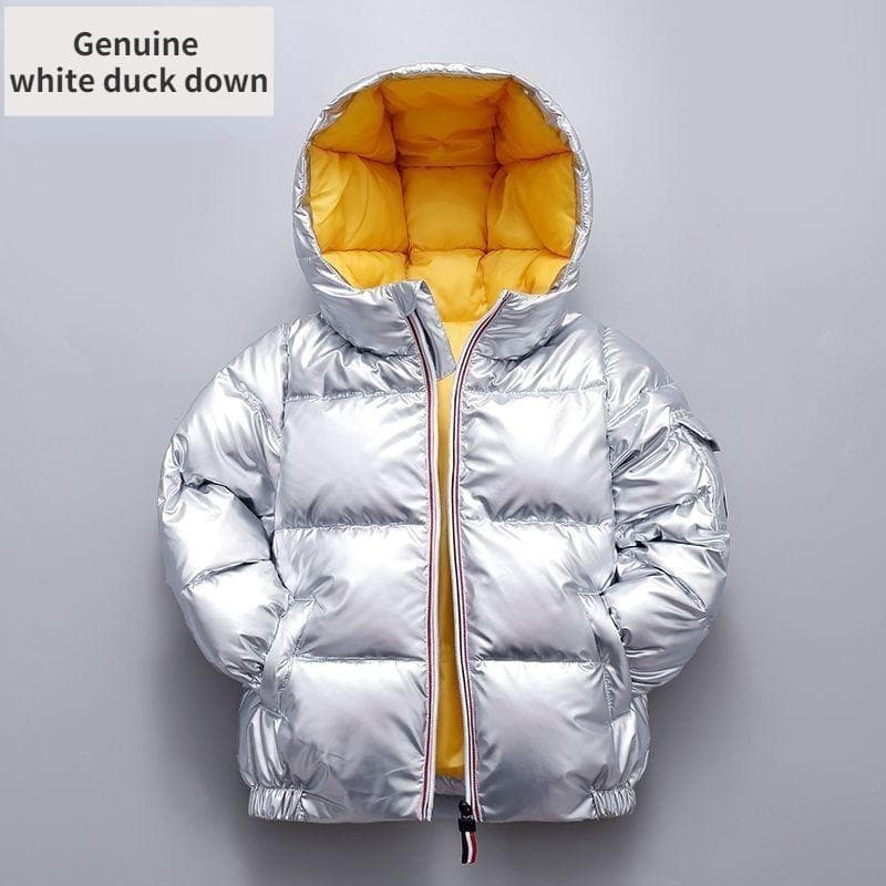 Boys and Girls Genuine White Duck down Cotton-Padded Coat Winter Thick down Jacket Baby Coat 130cm silver