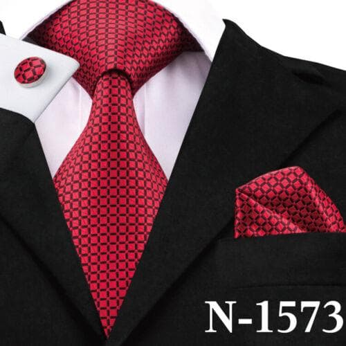 198 Colors Mens Silk Tie Black Blue Red Necktie Hanky Cufflinks Wedding 3PCS Set N-1573