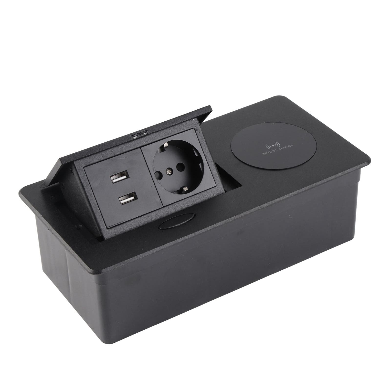 Wireless Power Strip Concealed Pop Up Outlet Table Connection Box Desktop Socket with 2 USB