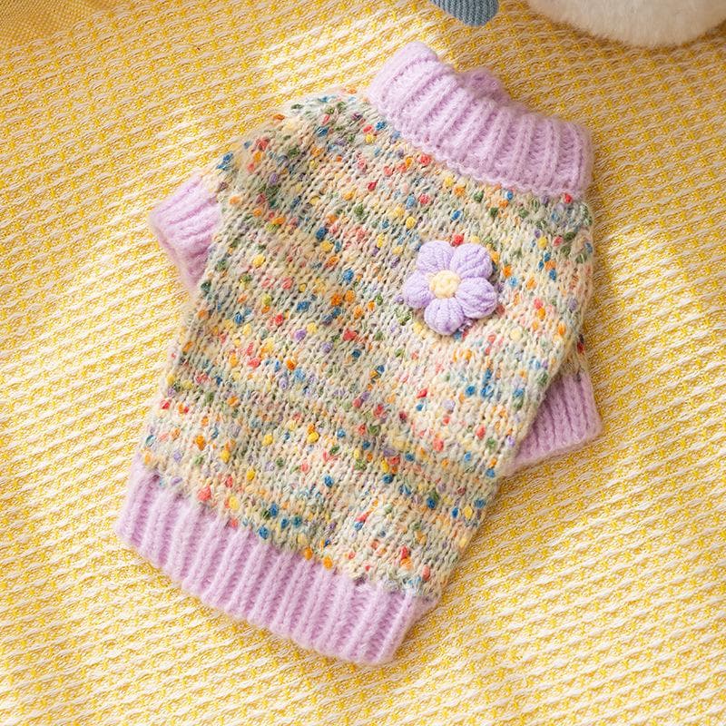 Autumn and Winter Cat Dot Yarn Small Flower Couple Sweater Dog Warm Knitted Sweater Flower Teddy Pet Clothes XL
