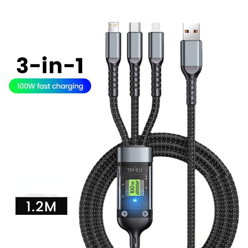 100W 5A 3 in 1 1.2M Fast Charging Cable Micro USB Type C Lightning Cable For iPhone Samsung Huawei Xiaomi Phone Charger USB C Data Cable 1.2m black
