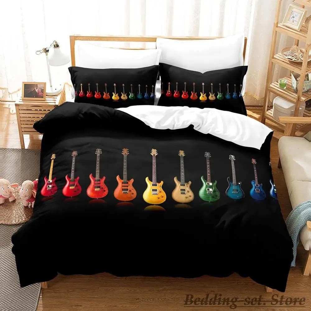 Music Guitar Bedding Set Single Twin Full Queen King Size Bed Set Adult Kid Bedroom Duvetcover Sets Anime parure de lit Bed US Queen 228x228cm