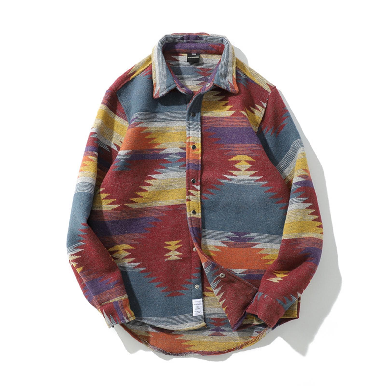 Retro Ethnic Long Sleeved Shirt Men'S Street Loose Fashion Jacket XL red