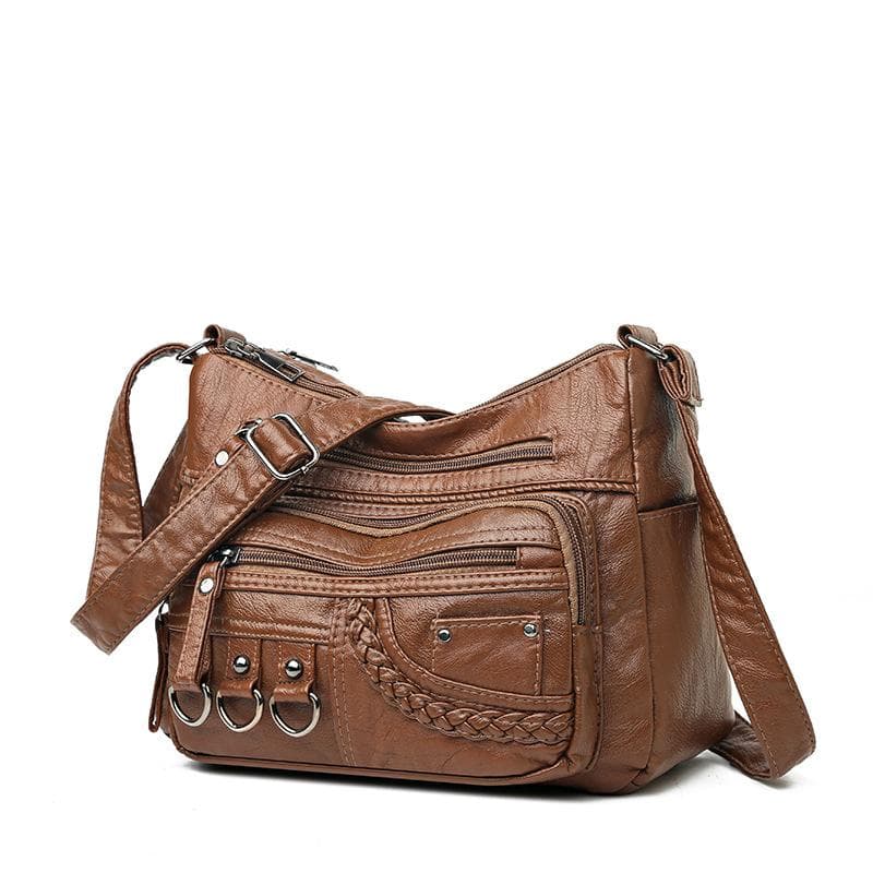 Middle-aged and Elderly Mothers Bag Shoulder Bag Women Bag Trend Women Cross Cross Bag Washed Leather Satchel brown