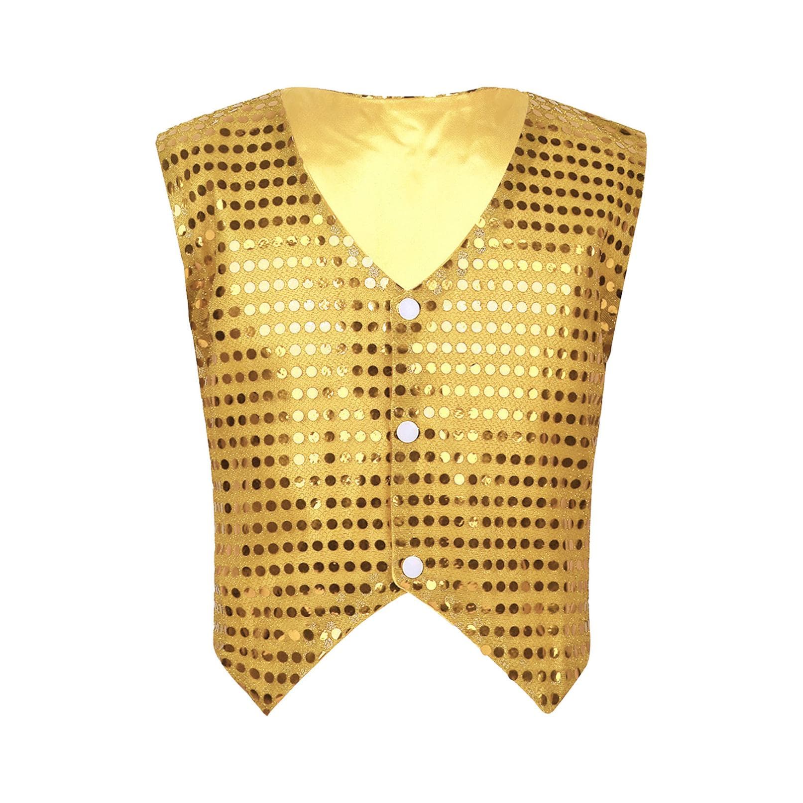 Kids Sequin Glitter Waistcoat Jacket Fashion Sleeveless Party Choir Dancing Vest Costumes 10-12 Years gold
