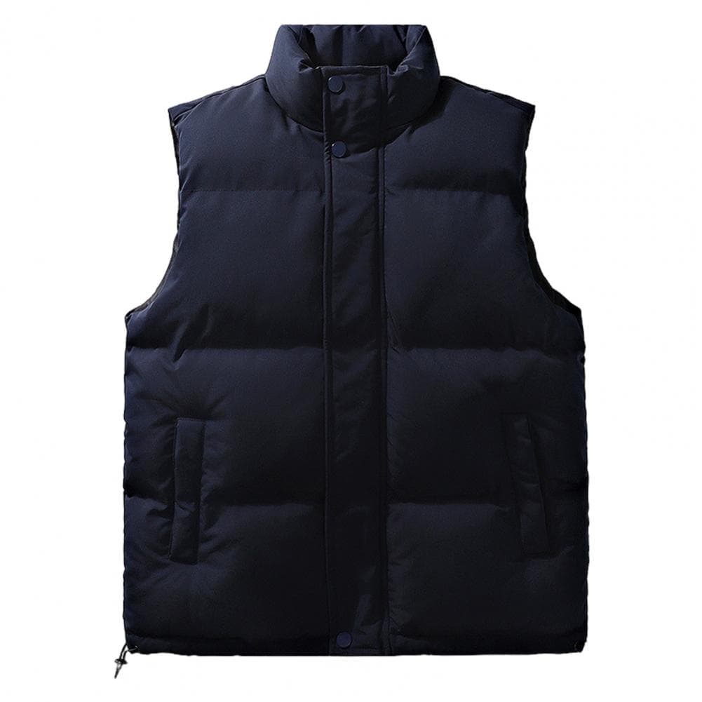 Men Vest Coat Stand Collar Sleeveless Zipper Closure Waistcoat with Pockets Design Adjustable Hem Solid Color Vest Coat L navy blue