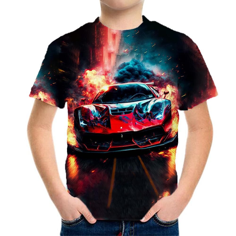 Boy Clothes Racing Graphic Children's T-Shirt Short Sleeve Kids Clothes 3D Fashion Clothing Boy Children Summer Clothes 110