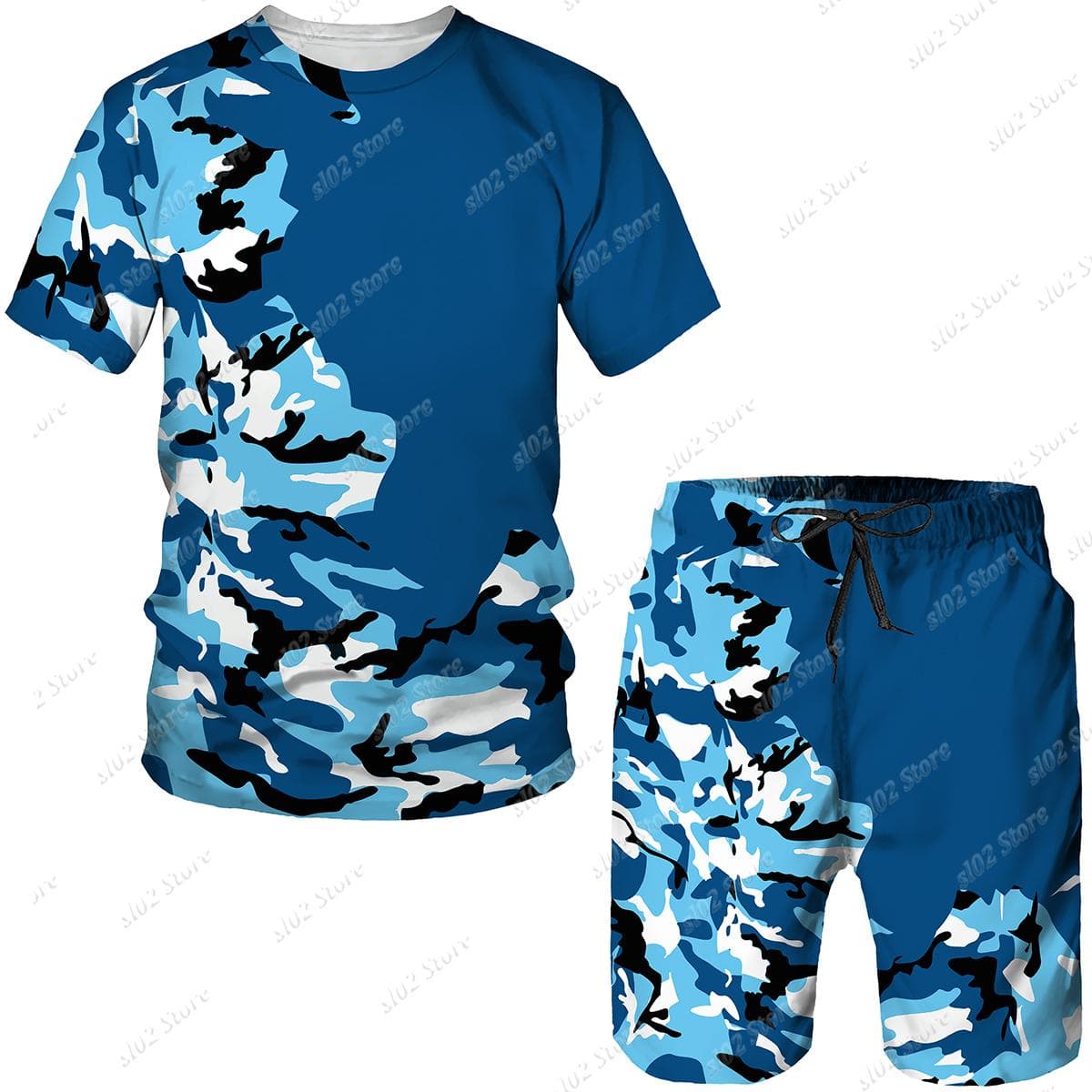 Men Sets Short Outfits T-Shirt + Shorts 2-Piece Suit Camouflage Tracksuit Clothing Oversized Male Sweatshirt Tees/Shorts/Suits S