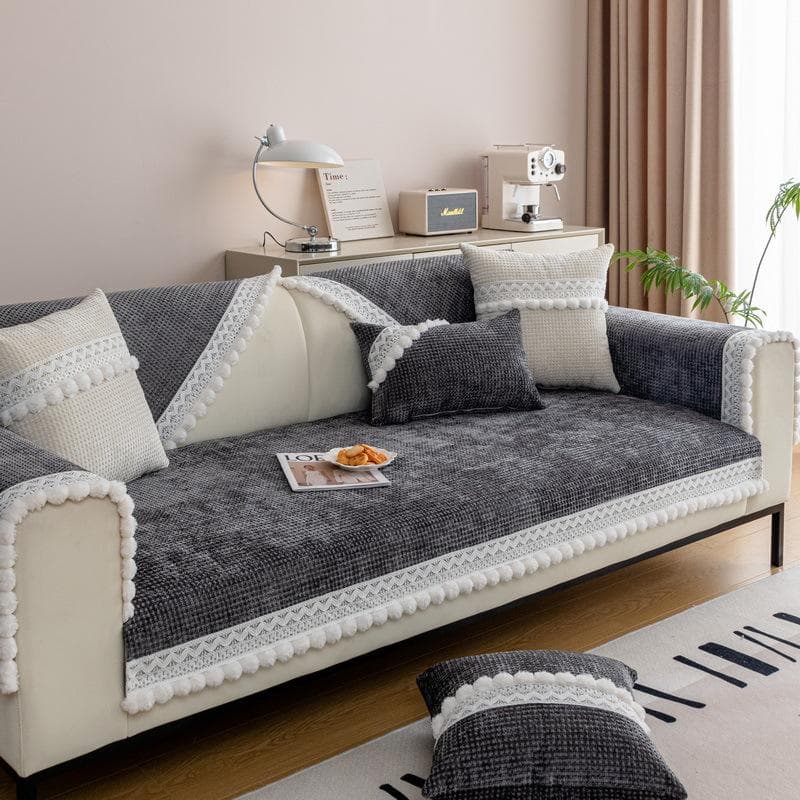 White Hair Balls Sofa Cover Plush Non-Slip Couch Cushion for Living Room Soft Universal Sofa Cover Back Towel Sectional Sofa Mat 70x70cm 1pcs