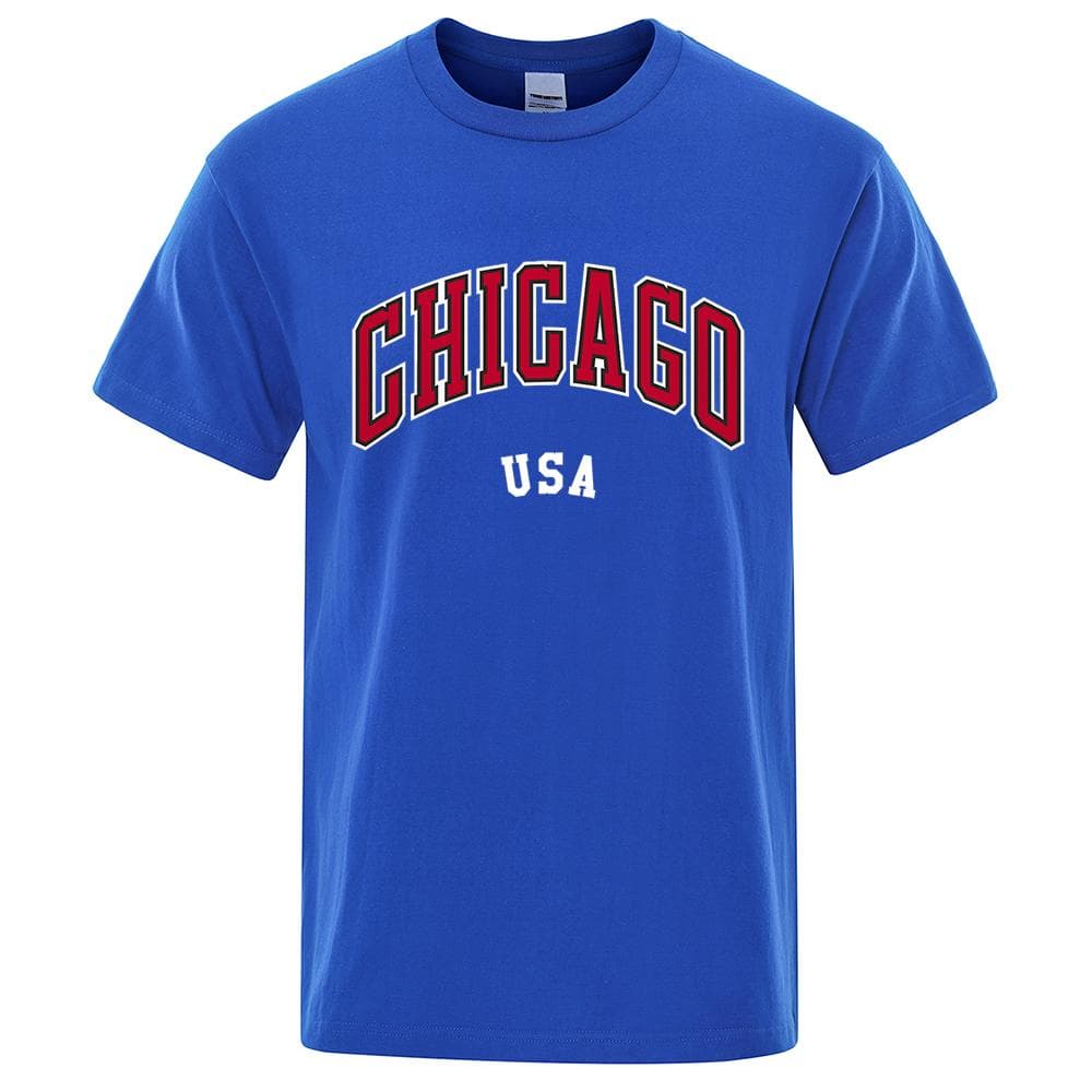 Chicago Usa City Street Letter Printing T Shirts Unisex Women Cotton Shirt Loose Breathable T Shirts Fashion O-Neck Oversized Tops 3XL