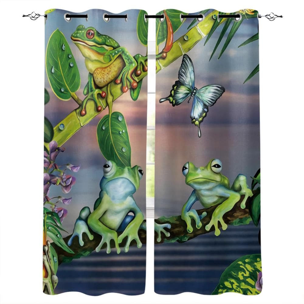 Bamboo And Frog Window Curtains Curtains for Living Room Decorative Items Living Room 100W x 160H (cm) x2