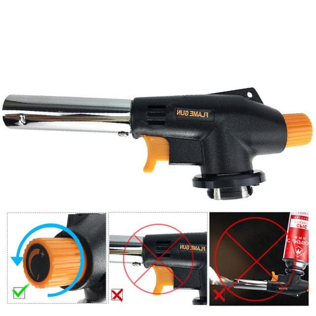 1300℃ Flame Gun Auto Ignition Burner Torch Lighter BBQ Cooking Soldering Flamethrower Outdoor Camping Butane Gas Spray Gun Heads