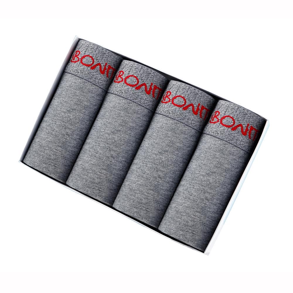 BONITOS 4Pcs Boxers Solid Color Sexy Men's Panties Cotton Men's Underpants L gray