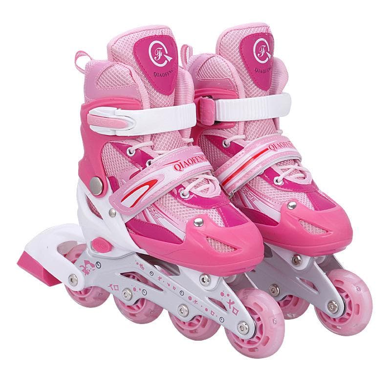 New Men's and Women's Adult Skates Children's Full Set of Roller Skates Flash Wheel Inline Roller Skates L (size 38-41) pink