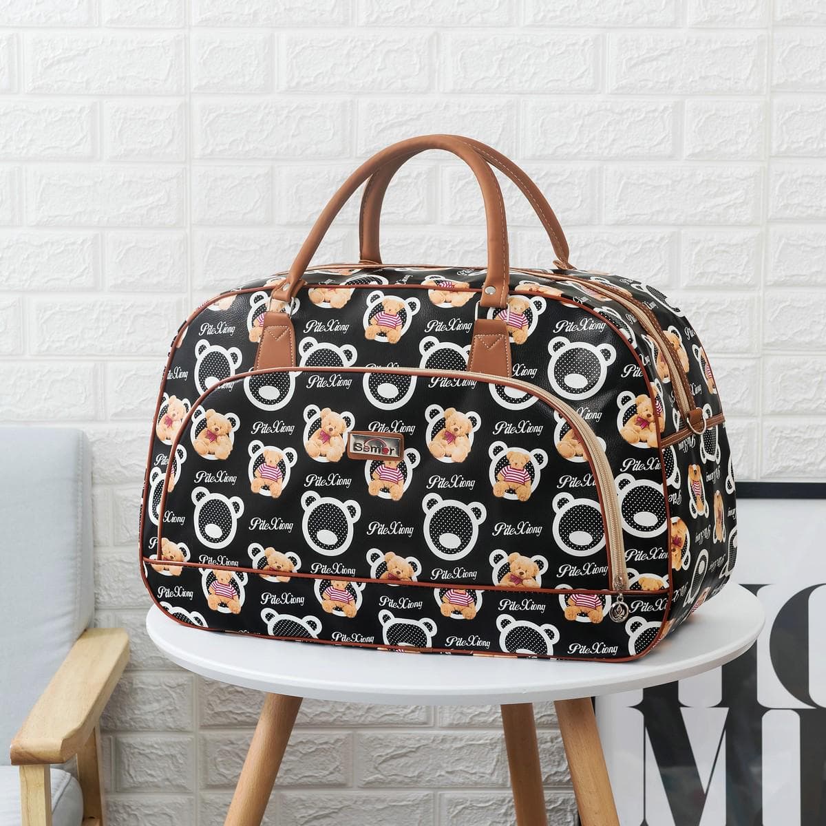 Women Travel Bags Fashion PU Leather Large Capacity Waterproof Print Luggage Duffle Bag Men Casual Travelling Weekend Bags S