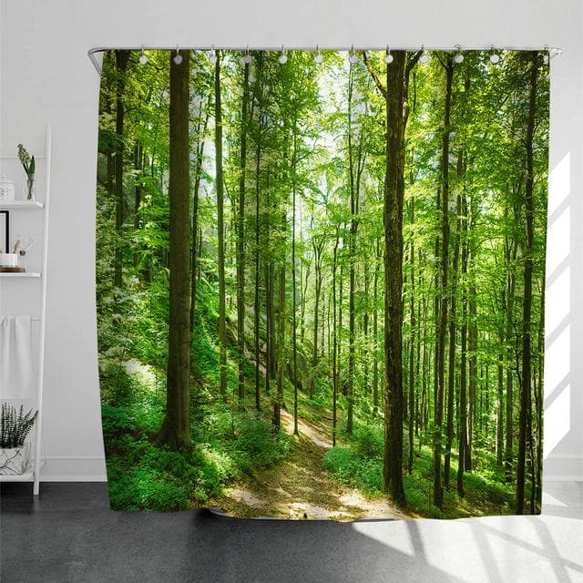 Rural Landscape Creek Stone Lotus Buddha Shower Curtain Bathroom Curtain Fabric Waterproof Polyester Bathroom Curtain with Hooks 150*180cm