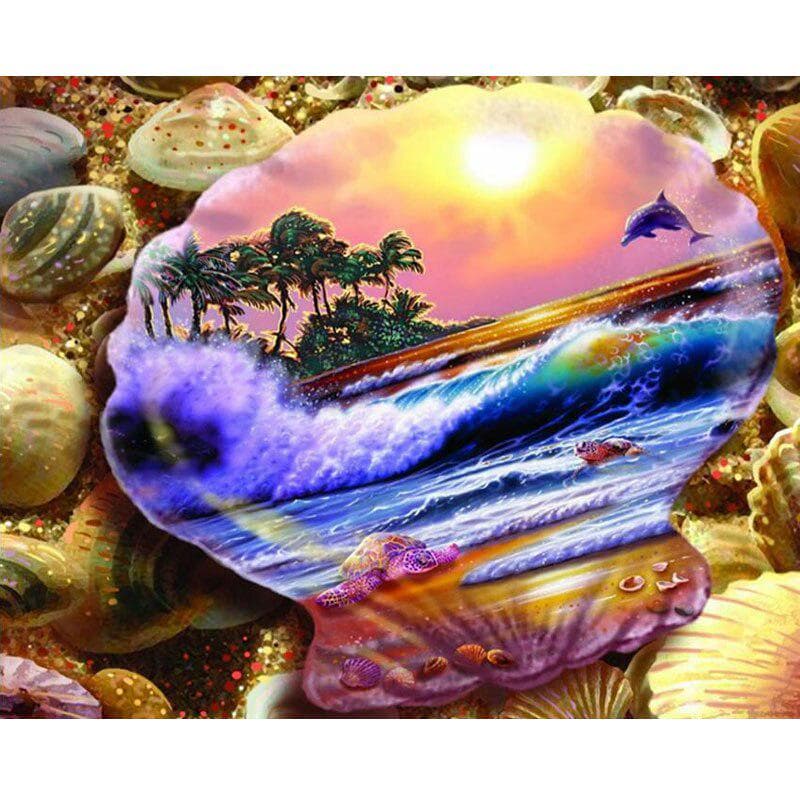 Handmade Diamond Painting Full Drill Seashell Sea Diamond Embroidery Scenery Cross Stitch Home Decor 20X30CM