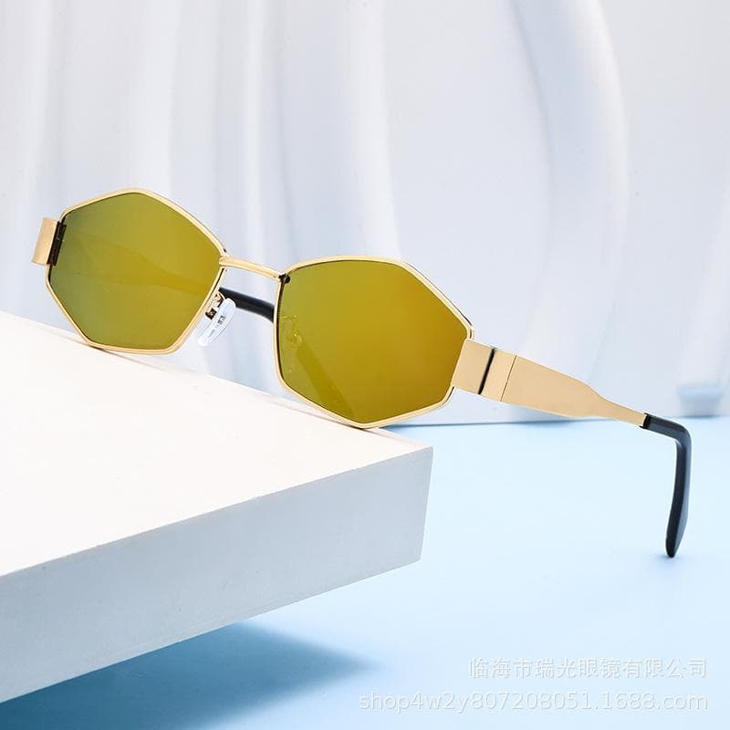 Fashion Women Sunglasses Unique Polygon Design Luxury Retro Small Frame Metal Eyewear Shades for Men and Women