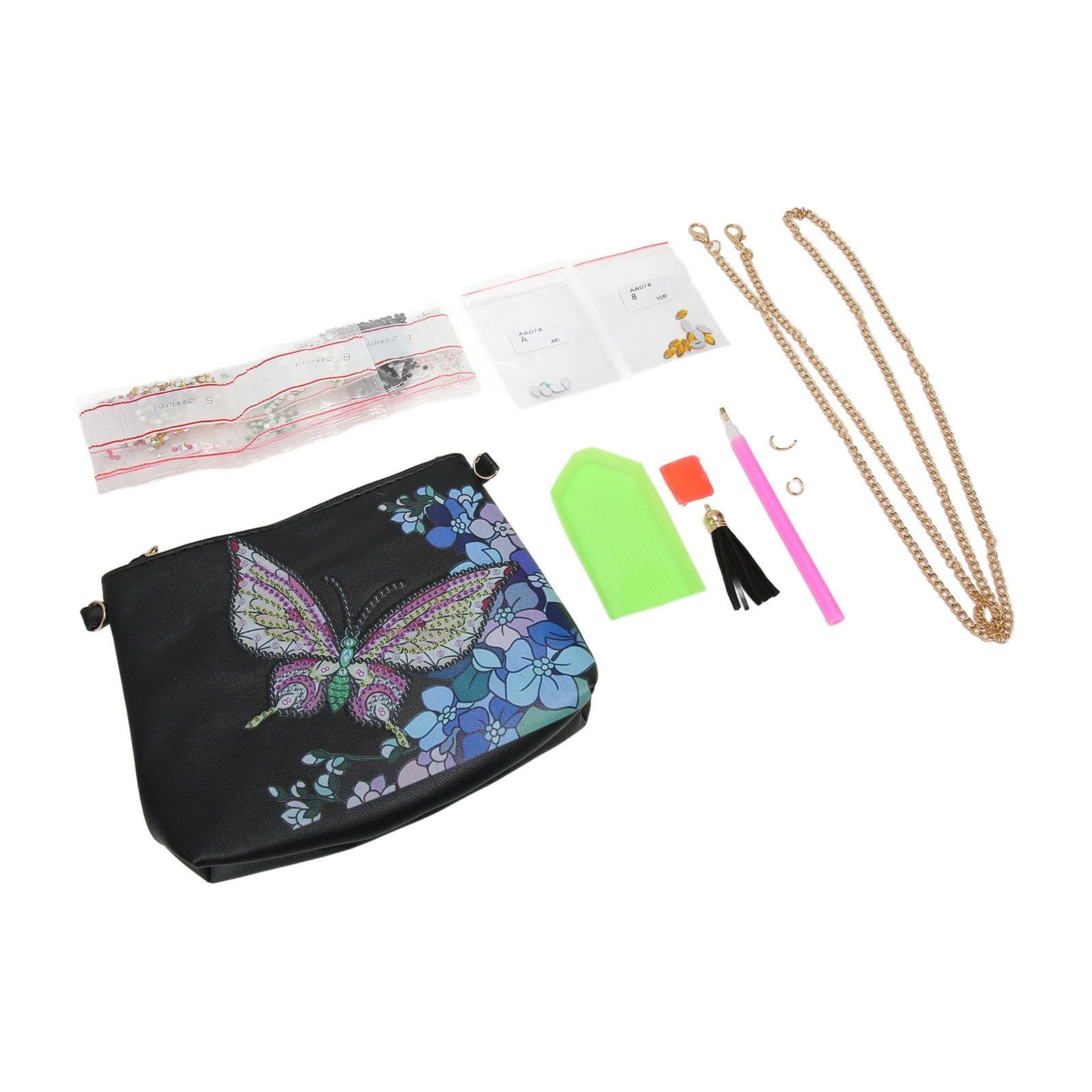 DIY Rhinestone Painting Handbag with Chain 5D DIY Handcraft Butterflies Pattern Rhinestone Painting