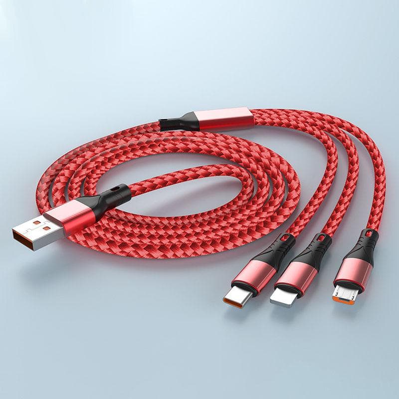 3-in-1 Data Cable 66w Fast Charging Mobile Phone Charging Cable Type-c IPhone Android Super Fast Charging Cable 1.2m red