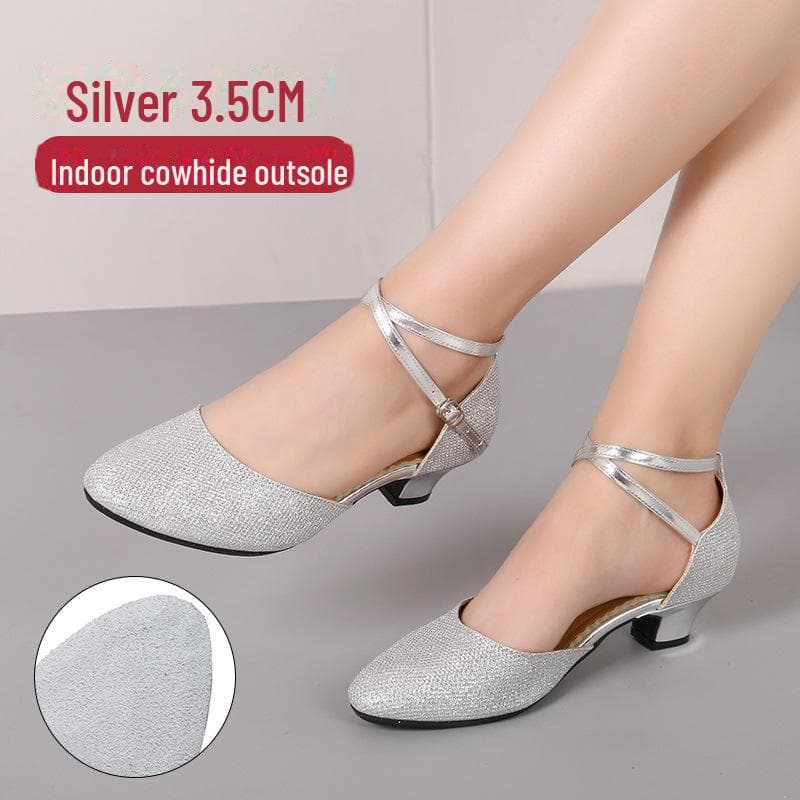 Women's Latin & Ballroom Dance Shoes - Soft Sole for Square Dancing 39 silver