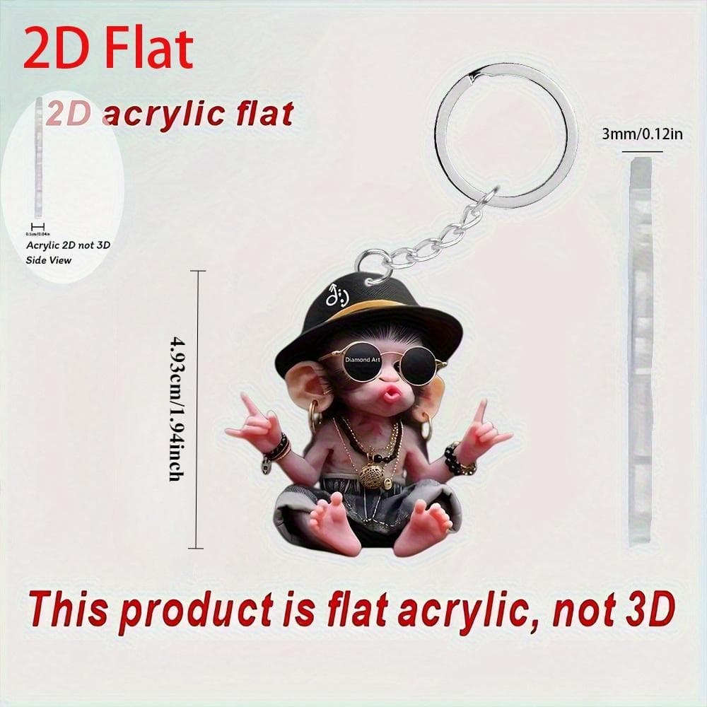 2D Flat Acrylic Hooded Monkey Keychain - Multifunctional 2D Orchant and Christmas Decorative Charm | Backpack Accessories Car Keychains 1