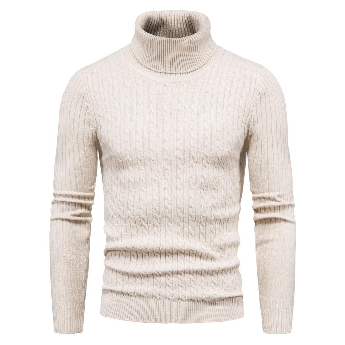 Autumn And Winter Turtleneck Warm Fashion Solid Color sweater Men's Sweater Slim Pullover men's Knitted sweater Bottoming Shirt S beige