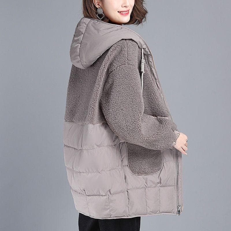 Winter New Loose Down Cotton-padded Clothes Medium and Long Lamb Wool Large Size Cotton-padded Jackets Thickened Coats 3XL