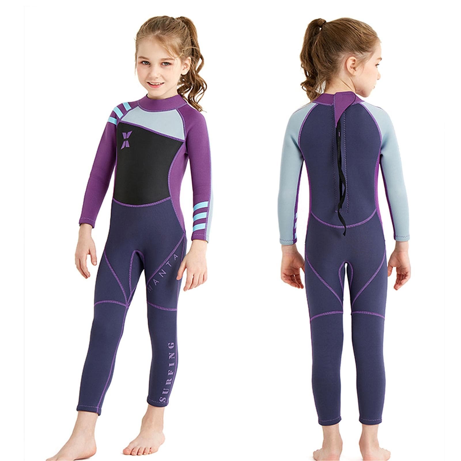 Kid Wetsuit One Piece Neoprene Swimsuit Sun-Protective for Surfing Diving Swimming Boating In Winter XL purple