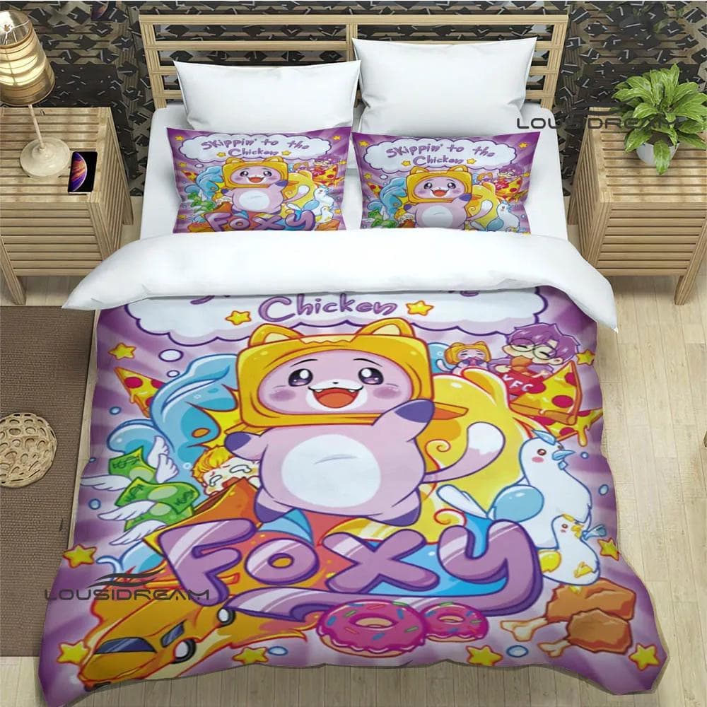 Lankybox Foxy Boxy cute printed Bedding Sets exquisite bed supplies set duvet cover bed comforter set bedding set luxury EU single(135x200cm)
