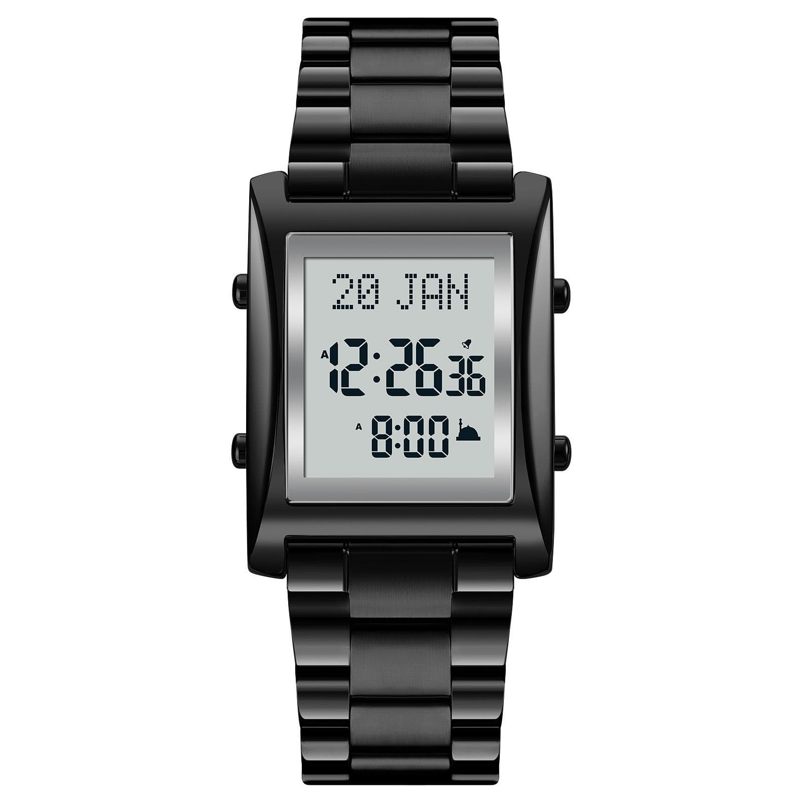 SKMEI 1815 Muslim Digital Watch for Prayer Qibla Compass Hijri Calendar Quran Bookmark City brown