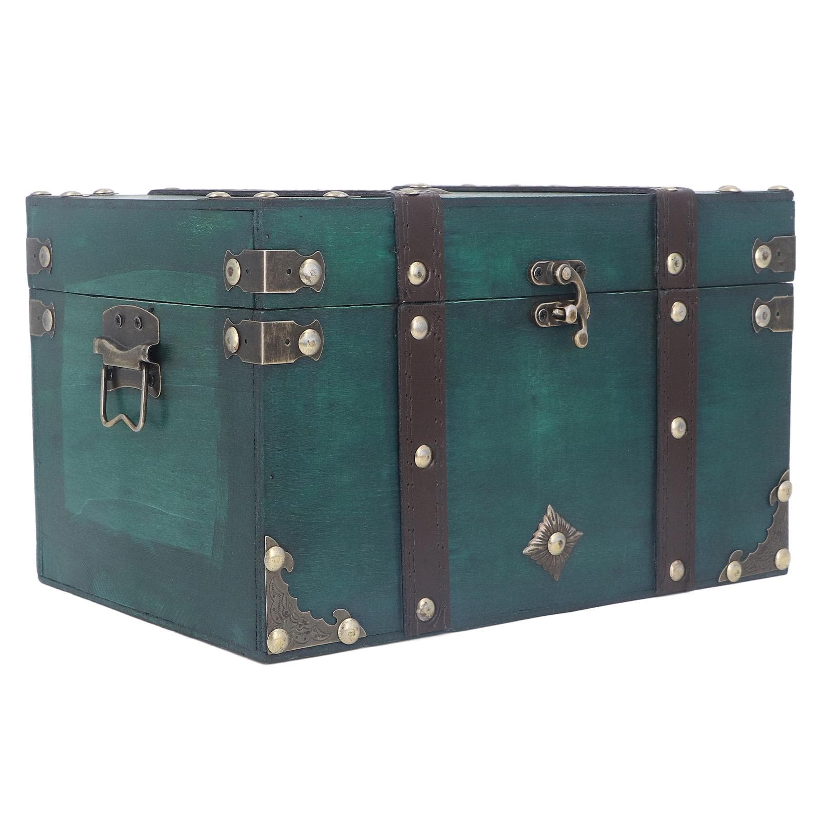 Treasure Chest Storage Box Antique Exquisite Wooden Jewelry Box for Movie Props Window Display emerald