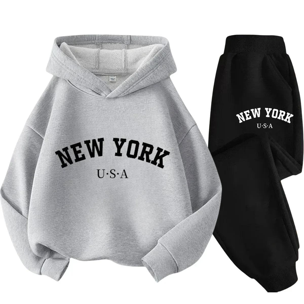 New York USA Children Hoodie Tracksuit Autumn Winter Letter Graphic Sweatshirt Pant Suit Baby Boy Girl Kid Sport Two Pieces Set 100cm