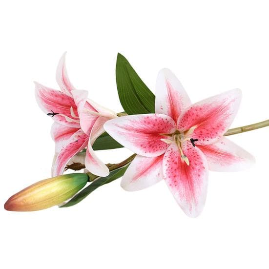 1Pc Artificial Flower Branch Vivid Easy Maintain Plastic Beautiful Silk Lily Bouquet Decor for Wedding pink