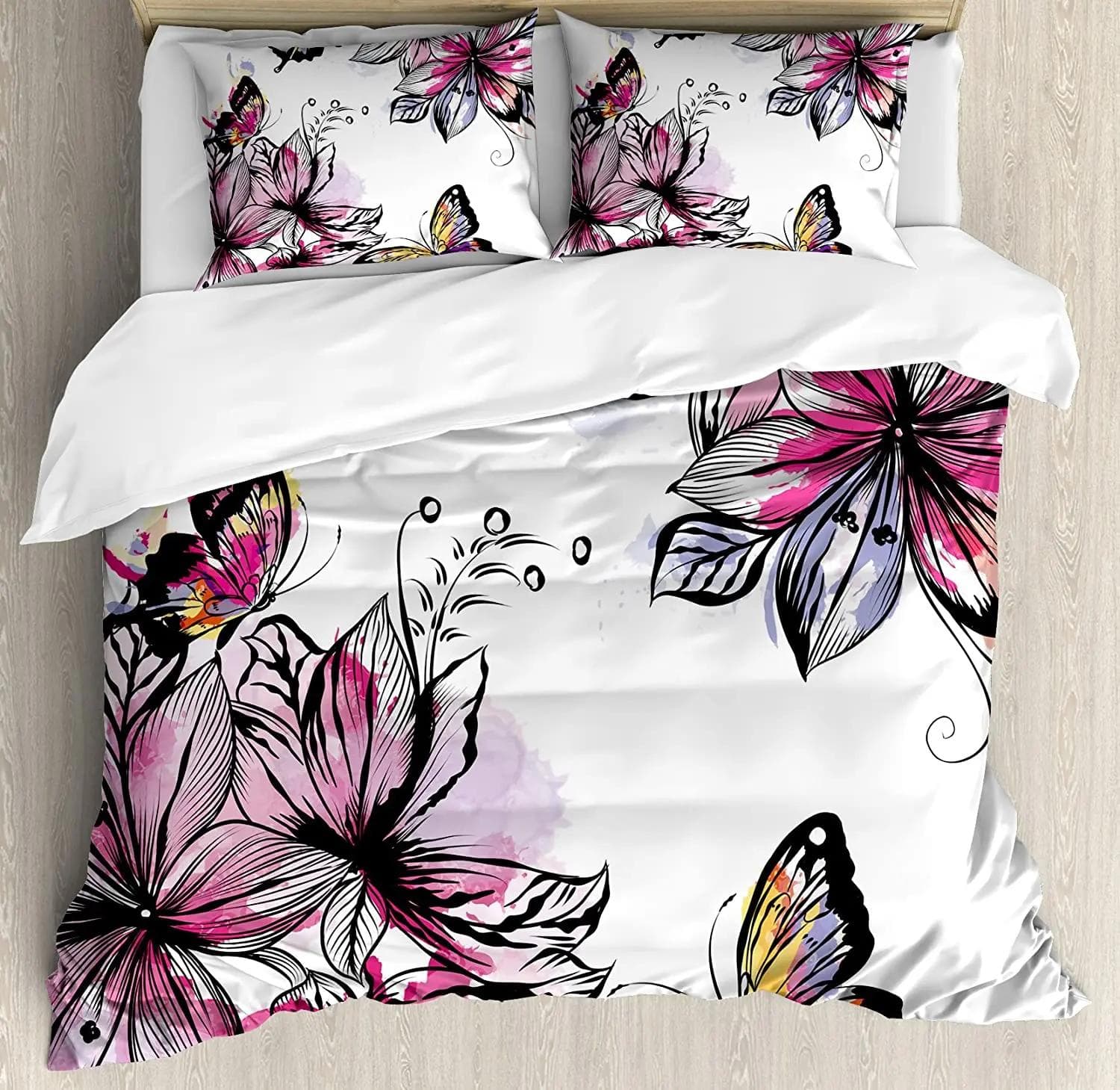 Floral Bedding Set Comforter Duvet Cover Pillow Shams Poppies of Spring Season Pastoral Flowers Bot Bedding Cover Double Bed Set EU single(135x200cm)