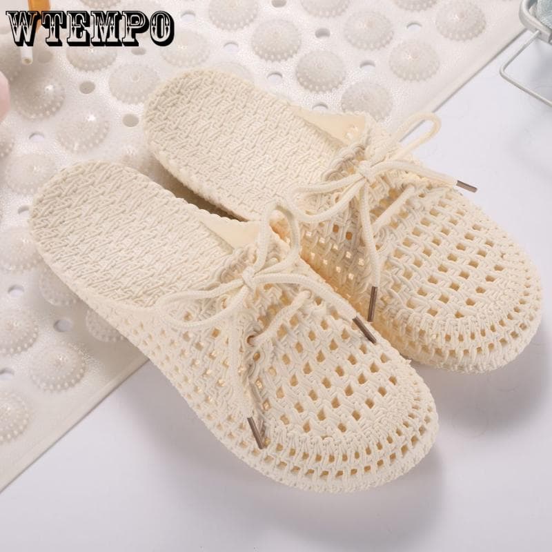PVC Slides Women's Outer Wear Holey Shoes Summer Soft Bottom Thick Bottom Sandals Home Bathroom Hollow Wrapped Toe Slipper Outdoor Beach Flip-flops 37 white