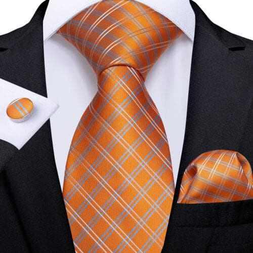 DiBanGu Red Blue Gold Gray Mens Silk Stripped Woven Tie Necktie Hanky Cufflinks N-7135