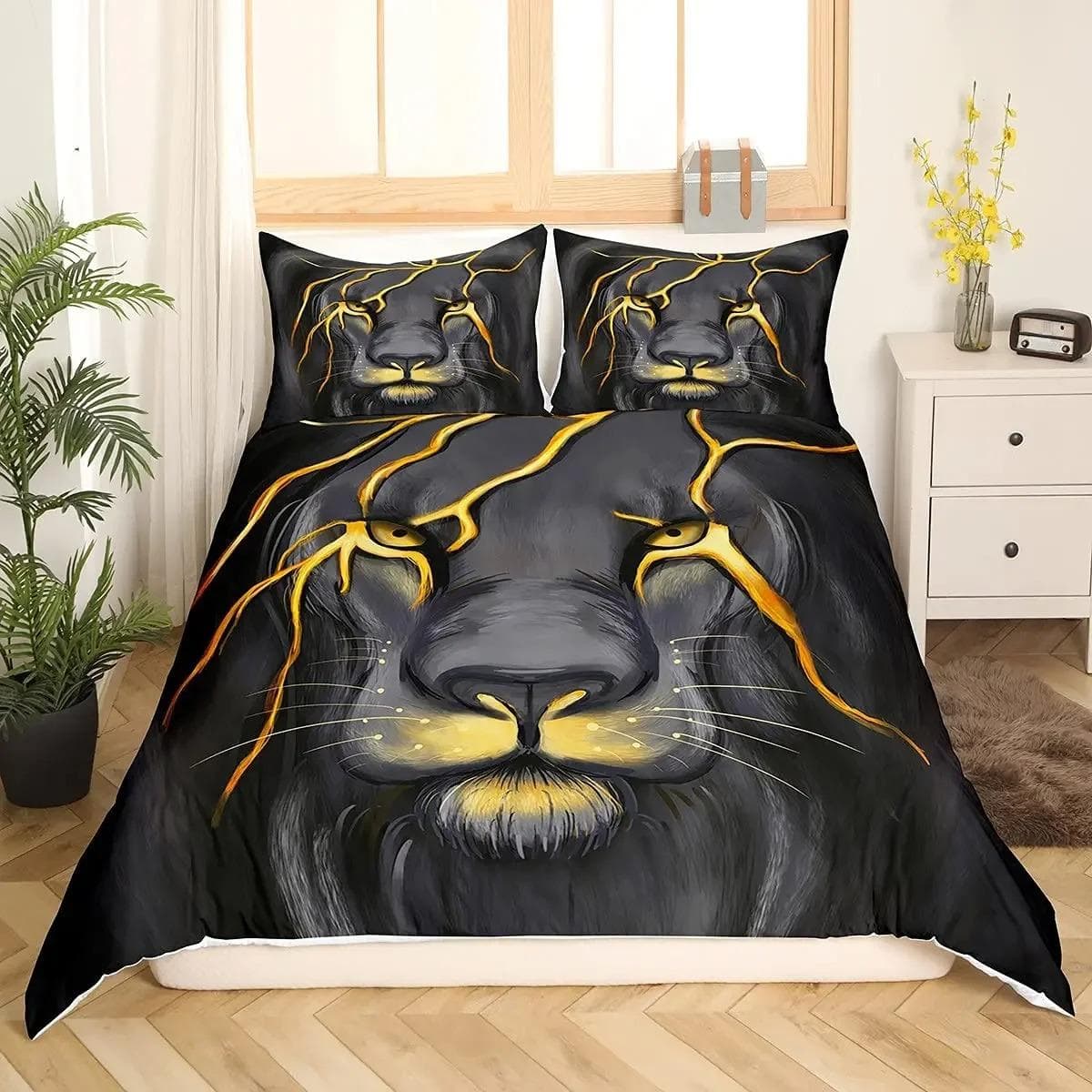 3PCS Single-sided Printed Quilt Cover Lion Animals Printed Bedding Sets Comfortable Bedspreads Comforter Duvet Birthday Gift 70x133cm 2pcs