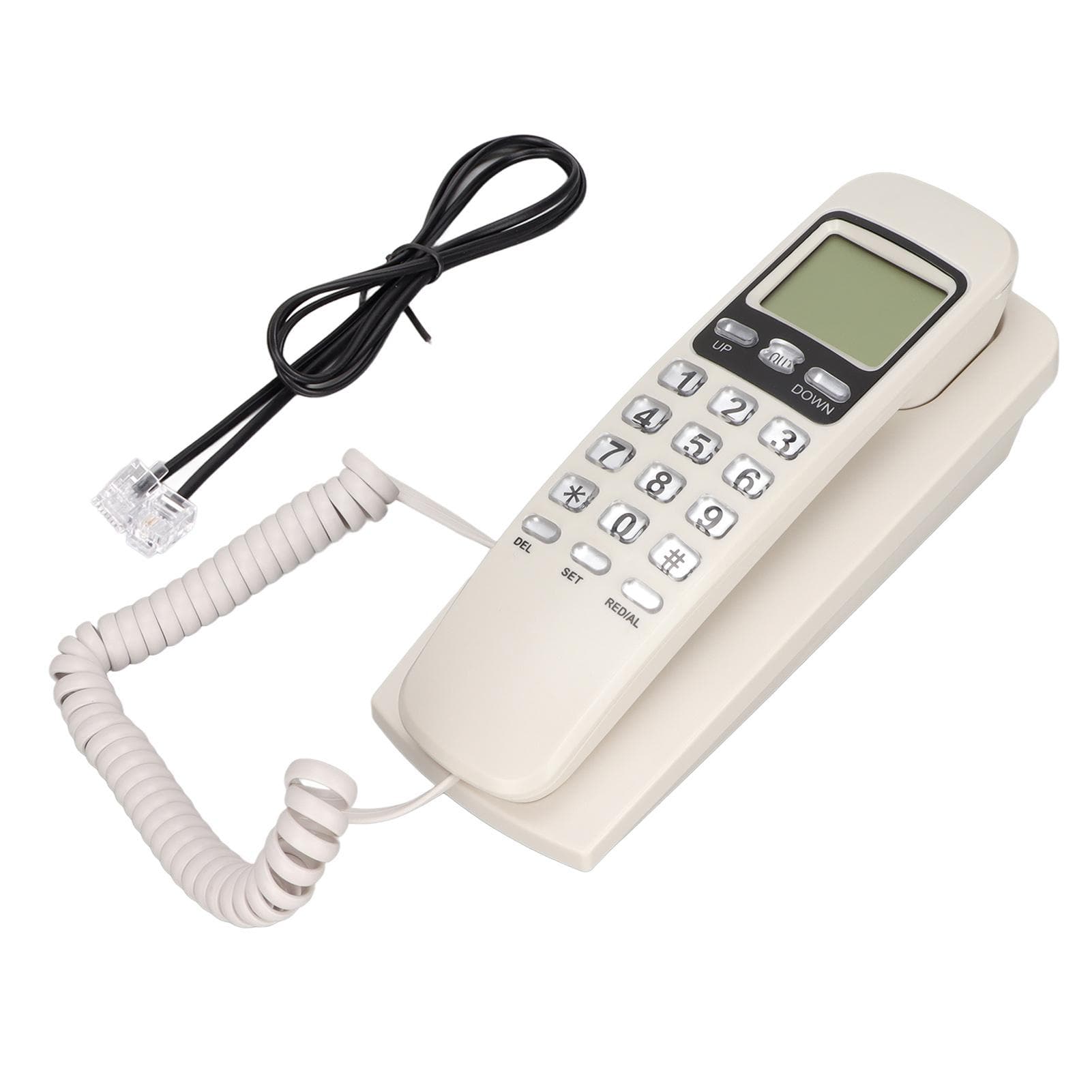 KXT777CID Corded Wall Phone Calendar LCD Display Redial Function Landline Corded Telehone for Hotel white