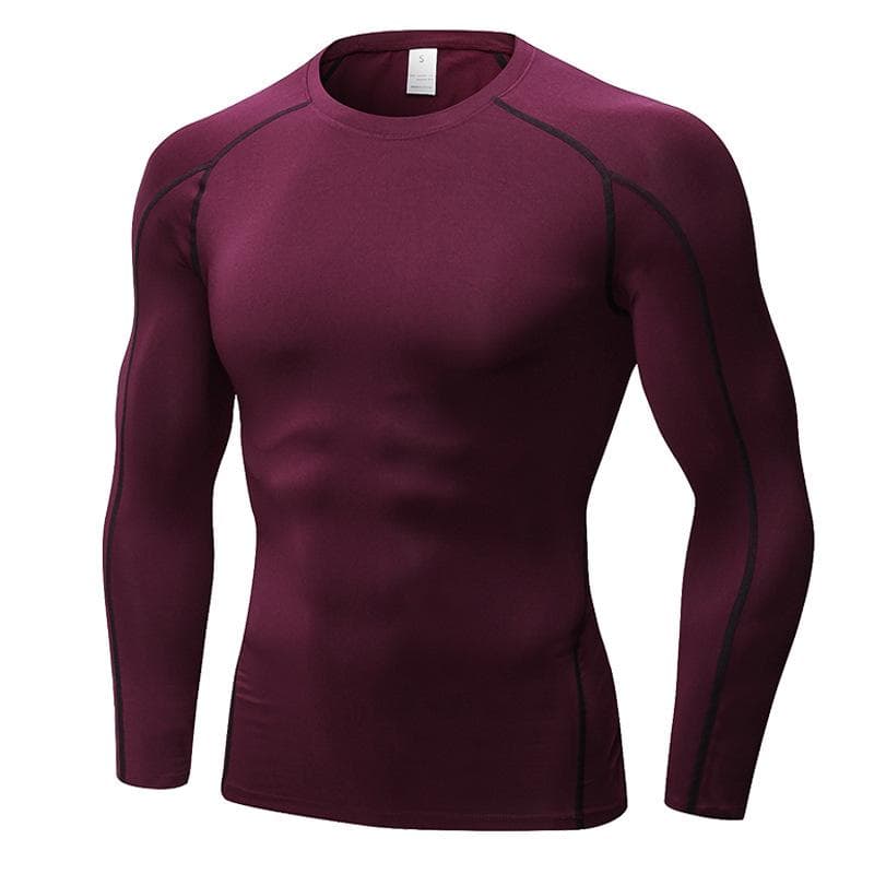 Men's Running Long Sleeve T-shirt quick-drying suit fitness sports tight t-shirt new Training jogging 1059 XL wine/red