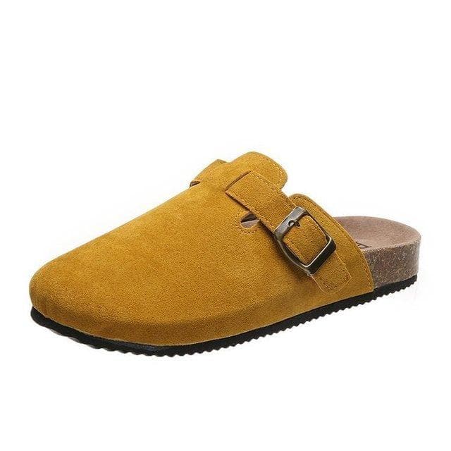 Woman Slippers Summer PU Leather Shoes Vintage Soft Bottom Slip on Sandals Beach Slippers Women Casual Shoes 43 yellow