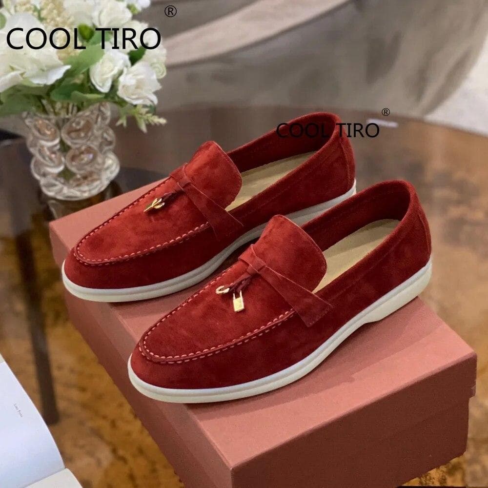 Woman Flat Shoes Slip On Women Loafers Leather Metal Lock Blue Suede Moccasins Mules Casual Driving Shoe Summer Walk Shoes Femme 35