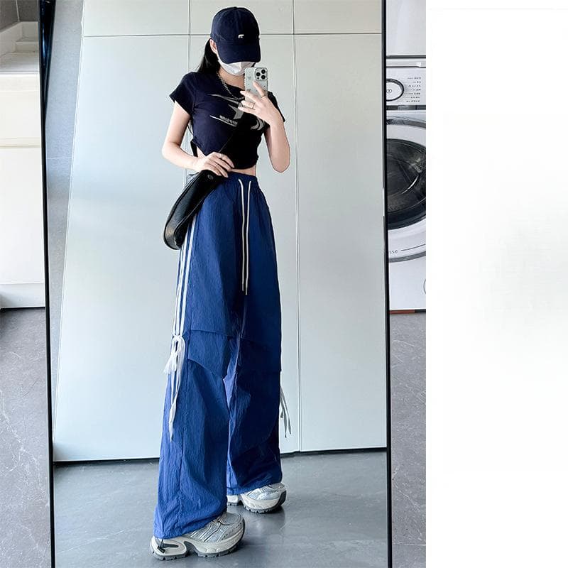 Summer New Loose Drape Wide-leg Pants Casual Bow Quick-drying Overalls XL